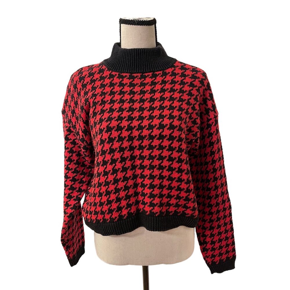 OnCall Houndstooth Mock Neck Sweater | Red & Black Vintage